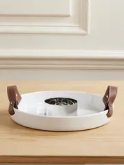 [Ralph Lauren Home] Ralph Lauren Home - Wyatt Porcelain, Leather And Stainless Steel Serving Tray - White - One size One size White