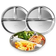 Stainless Steel Kids Plates (3 Packs), 9" Portion Control Divided Metal Plate...