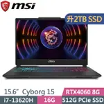 MSI CYBORG 15 A13VFK-831TW 黑 (I7-13620H/16G/2TB SSD/RTX4060 8G/15.6吋FHD/W11)特仕