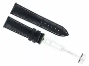 18MM LEATHER WATCH STRAP BAND DEPLOYMENT BUCKLE FOR OMEGA SEAMASTER WATCH BLACK