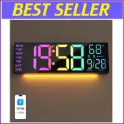 16.2-Inch Large RGB Digital Wall Clock with Remote Control & Auto Brightness
