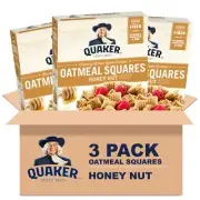 Quaker Oatmeal Squares Crunchy Whole Grain Breakfast Cereal, Honey Nut, 14.5 Oz