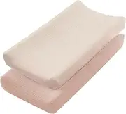 2Pcs Changing Pad Cover, Cotton Diaper Changing Pad Cover with Elasticated Straps, Soft Breathable Changing Pad Sheets Cover, Diaper Changing Pad Cover Suitable for Girls and Boys(Cream Sand red)