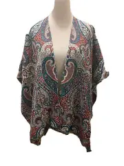 Chicos OS Paisley Burn Out Orange, Brown And Blue Reversible w Fringe