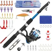 Bvdfgk Kids Fishing Pole Set - Fishing Kit for Kids Ages 15, Telescopic Fish Rod and Reel Combo for Youth, Fly Fish Gear and Tackle Box