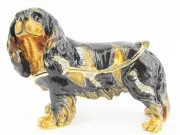 Cavalier King Charles Spaniel Jewelled Trinket Box Figurine Black & Tan