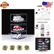 3 Pack Clear Acrylic Shoe Storage Boxes - Stackable with Magnetic Door Design