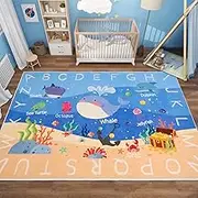 Kids Rugs for Playroom,59"X39.4" ABC Alphabet Whale Kids Rug,Non-Slip Ocean Kids Rug Play Mat,Washable Educational Classroom Rug Kids Area Carpet for Kids Room Bedroom Nursery Playroom