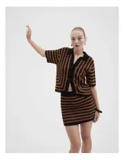 [Unison] Crochet Button Through Top in Black Burnt Sienna