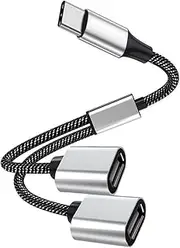 USB C Male to Dual USB Female Cable Adapter, Splitter Cable, Type C 2.0 OTG Adapter, Compatible with iPhone 16/15 Max, iPad Air, MacBook Pro, Google Pixel, Surface GO, Xbox One, PS5