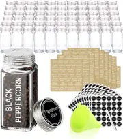 66 Glass Spice Jars with 703 Spice Labels, Chalk Marker and Funnel Complete Set