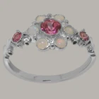 Solid 925 Sterling Silver Natural Pink Tourmaline & Opal Womens Ring