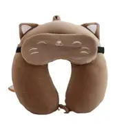ANYPACK Neck Pillow Brown Cat Cartoon Memory Cotton U-shaped Soft Fluffy Comfortable Sleep Headrest