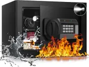 1.2 Cub Home Safe Box Fireproof Waterproof, Personal Cubic Feet, Black