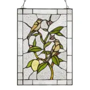 River of Goods Stained Glass Window Panel Multicolor Yellow Birds in Lemon Tree