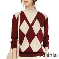 在飛比找momo購物網優惠-【Alishia】法式復古假兩件式設計菱格針織毛衣 M-XL