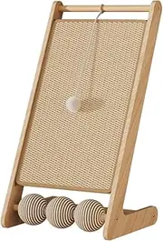 L-Shaped Standing Cat Scratcher with Toy Ball, Durable Natural Sisal & Solid Wood, Vertical Cat Scratching Board, Modern & Space-Saving Cat Furniture, Suitable for Indoor Cats Small Pets