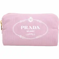 在飛比找PChome24h購物優惠-PRADA Canvas 徽標印花條紋襯裡三角型帆布化妝包(