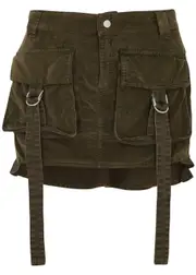 Blumarine Ruffled Denim and Velvet Mini Skirt - Olive - 14 14