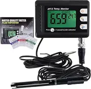 2 in 1 Temperature pH Monitor Meter Tester Sensor test Kit 0~14.0 pH Automatic Buffer Recognition BNC electrode Probe for Hydroponics Aquarium Lab Testing Food Drinking Water pH of saltwater/seawater