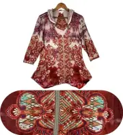 Live and Let Live Hippie Whimsy Fairy Paisley Cherry Red & Tan Hoodie Womens L
