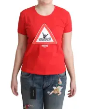 Moschino hort leeve Crew Neck Graphic Tee Women Red Tops