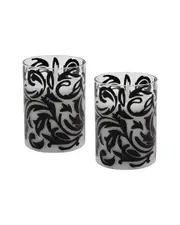 LumaBase Set of 2 Battery-Operated LED Glass Candles with Moving Flame