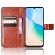 Pu Leather Wallet Phone Case For Vivo Y76 5g Magnetic Closure Folio Flip Cover Crazy Horse Texture Stand Shell With Strap