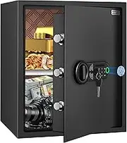 HSGCJS Large Fingerprint Safe – 1.93 Cubic Feet,Biometric Fingerprint Home Safe Box with Digital Keypad,Security Safe with Induction Light and Leather, Money Box for Jewelry Cash Document Valuables