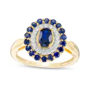 Oval Lab-Created Blue Sapphire and 0.20 CT. T.W. Diamond Double Frame Ring in Solid 10K Yellow Gold