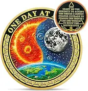 Sun and Moon Sobriety Coin - Recovery Addiction Yin Yang AA Coins - One Day at a Time NA AA Chips and Medallions - Serenity Prayer Living Clean Narcotics Alcoholics Anonymous Gifts for Men Women