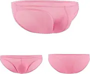 [Silldedr] Men's Low-Rise Cotton Thong Underwear, Ice Silk Triangle Briefs, Solid Color, Black/White/Pink/Skin-3PCS