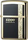 Zippo Oil Lighter Logo Arabesque Black Gold Insert Brass Regular Case Japan NEW