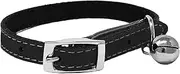 Cat Collar Real Leather with Safety Elastic, Bell, Available (Black)