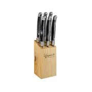 7pc Laguiole Etiquette Stainless Steel Steak Knife w/ Square Block Marble Black