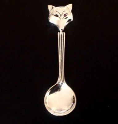 Sterling Silver Ruby Fox miniature salt mustard sauce spoon equestrian
