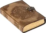 Genuine Leather Journal Writing Notebook, Pentagram Hand Embossed, Grimoire Book of Shadows Book Pentagram Spiritual Journal Witch Book Ritual Diary 7 x 5 Inches Brass Clasps