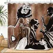 American Woman Jazz Shower Curtain African Black Girl Singing Jazzist Afrocentric Black Art Grunge Style Waterproof Fabric Bathroom Decor 72x72 Inch Brown Plastic Hooks 12