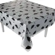 Graduation Cap Disposable Plastic Tablecloth Kit Silver - 2 Piece
