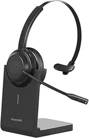 Avantalk Alto Solo - Wireless Headset with Microphone for Work, Headphones with Qualcomm Bluetooth Solution, CVC Noise-Canceling for PC, Computer & Laptop, Charging Stand, Mute Button, Wired Option