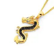 9ct Gold Sapphire & Diamond Dragon Pendant in Black