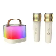 Mini Karaoke Machine for Kids, Portable Bluetooth Karaoke Speaker with 2 Wireless Mics and LED Color Lights, Home KTV, Birthday for Girls and Boys, Pink