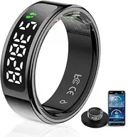 Smart Ring with Smart Display | Sleep & Activity Tracke | Fitness Ring |Smart Ring Health Management | Wireless Charging | 5-7 Days Battery Life | 5ATM Waterproof | for Men & Women (Black, 11)