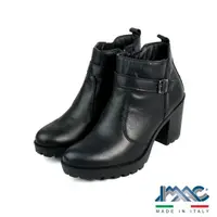 在飛比找momo購物網優惠-【IMAC】義大利經典粗跟扣飾真皮短靴 黑色(458360-