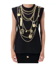 Balmain Collier Print Vest Top L,M Black