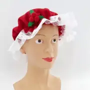 Christmas Mrs Santa Hat with Lace Red Mistletoe Santa Costume Bonnet