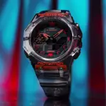 【CASIO 卡西歐】G-SHOCK 藍牙 碳纖維核心防護 半透明 機械戰甲 電競黑紅(GA-B001G-1A)