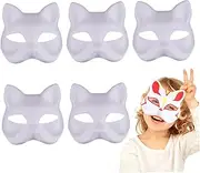 Therian Mask,Animal Mask 5PCS Blank Cat Masks to Paint, DIY Half Face Therian Cat Mask, Portable Therian Gear with Elastic Band for Masquerade Cosplay 7.1x6.7