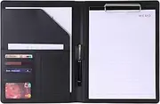 Padfolio/Portfolio Folder Clipboard,Resume/Interview Document Organizer & Business Card Holder Slot/Letter/A4 Size Writing Pad Holder,Faux Leather Office Conference Notepad Clip Boards, Black