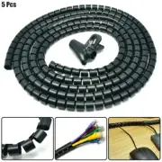 5x 1.5m 30mm Black Spiral Wrapping Bands Cable Tidy Management Organizer Tube